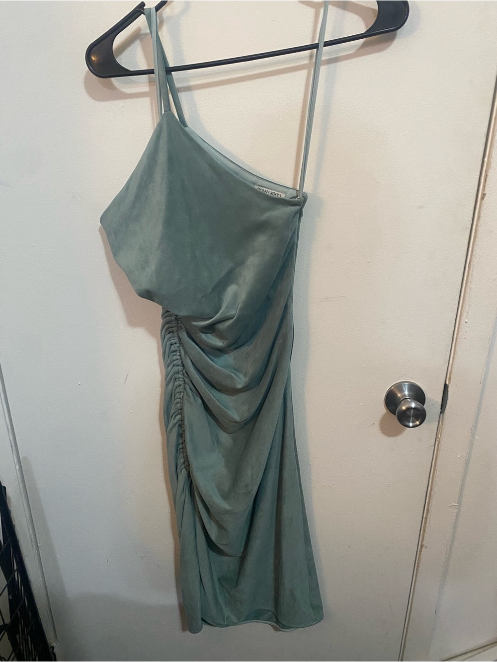 Ronny Kobo Collection One-Shoulder Teal Ruched Dress